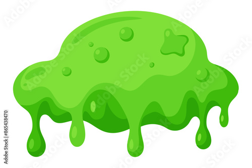Cartoon green slime illustration on white background with related keywords