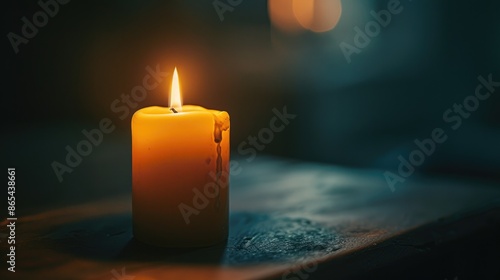 Serene candle flame burning brightly against a backdrop of deep darkness, imparting a sense of comfort and reassurance