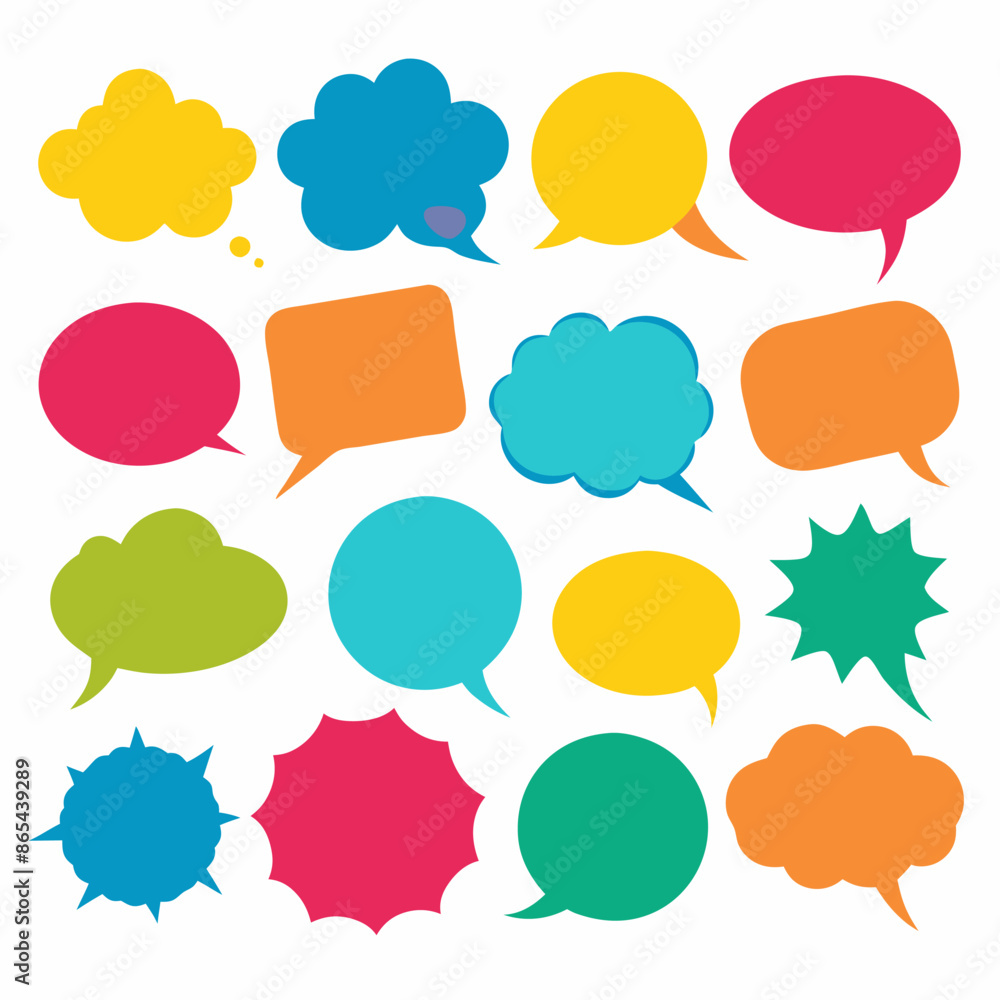 A collection of vivid speech bubbles against a plain white backdrop A collection of vivid speech bubbles against a plain white backdrop
