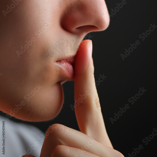 Ein Finger vor dem Mund signalisiert bitte leise photo
