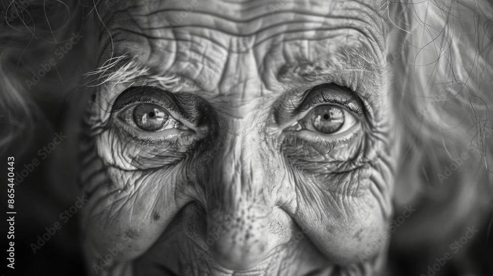 The crinkles around an elders eyes evidence of a lifetime of laughter and joy. Black and white art The crinkles around an elders eyes evidence of a lifetime of laughter and joy. Black and white art