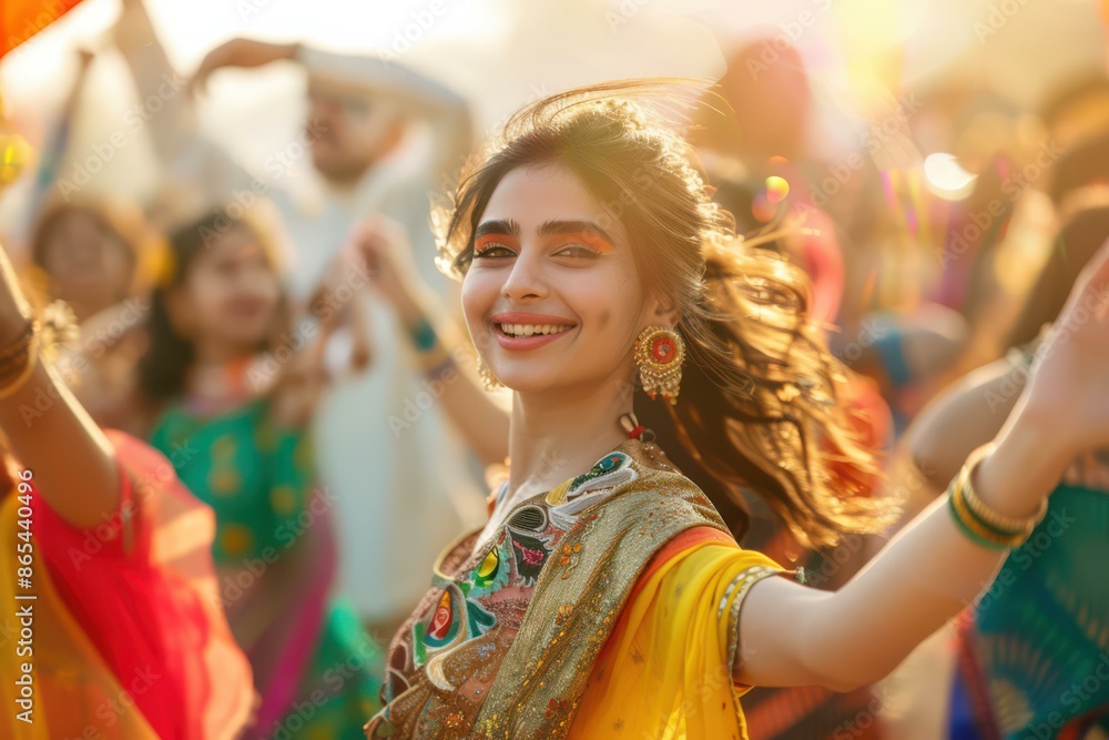 Joyful Indian Woman Celebrating Holi Festival in Vibrant Traditional Attire - HIndu India Culture Concept Joyful Indian Woman Celebrating Holi Festival in Vibrant Traditional Attire - HIndu India Culture Concept