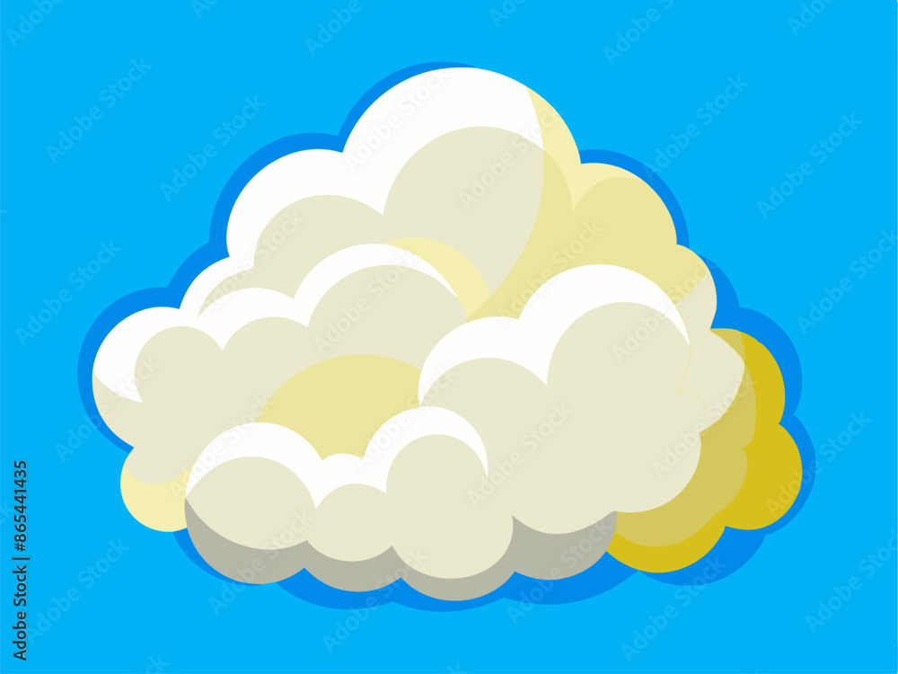 Cartoon clouds on blue background with sky, water, balloon, and tree Cartoon clouds on blue background with sky, water, balloon, and tree