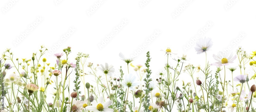 Fototapeta premium White Wildflower Pattern on Summer Meadow with Space for Text