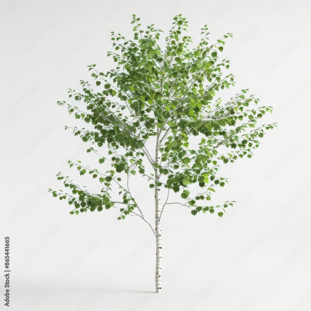 Obraz premium A poplar tree with its tall, straight trunk and fluttering leaves, set against a clean white backdrop