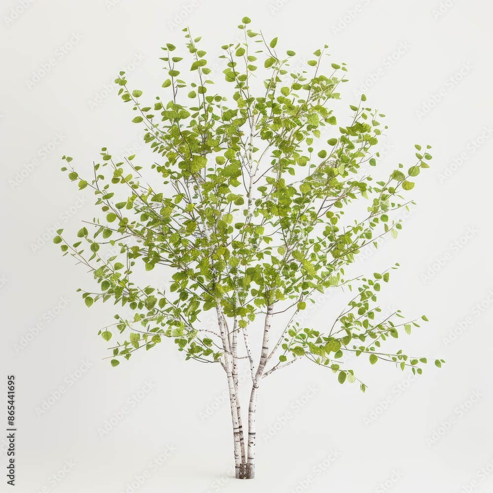 A poplar tree with its tall, straight trunk and fluttering leaves, set against a clean white backdrop A poplar tree with its tall, straight trunk and fluttering leaves, set against a clean white backdrop
