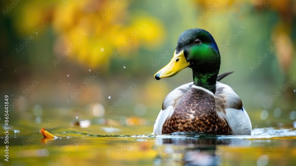 Obraz premium Duck swims in the pond