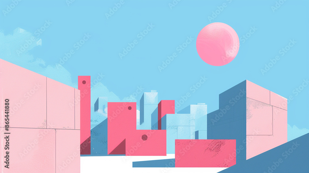 Naklejka premium Sky blue & bubblegum pink Constructivism art background