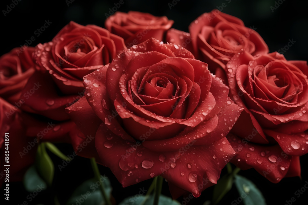 Fototapeta premium stunning bouquet of vibrant red roses, elegantly arranged, perfect for a romantic wedding or Valentine's Day celebration, symbolizing love and passion