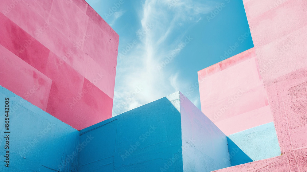 Fototapeta premium Sky blue & bubblegum pink Suprematism art background 