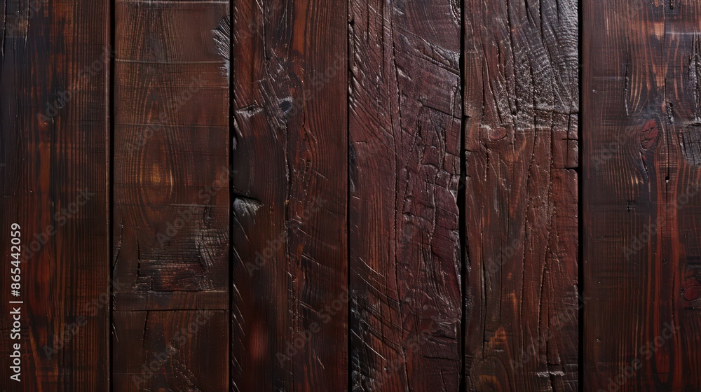 Close-up of dark brown wooden planks with rich texture and details.