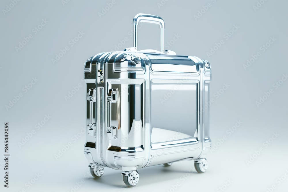 A sleek, modern suitcase with smooth wheels and a sturdy handle, isolated on a pristine white background A sleek, modern suitcase with smooth wheels and a sturdy handle, isolated on a pristine white background
