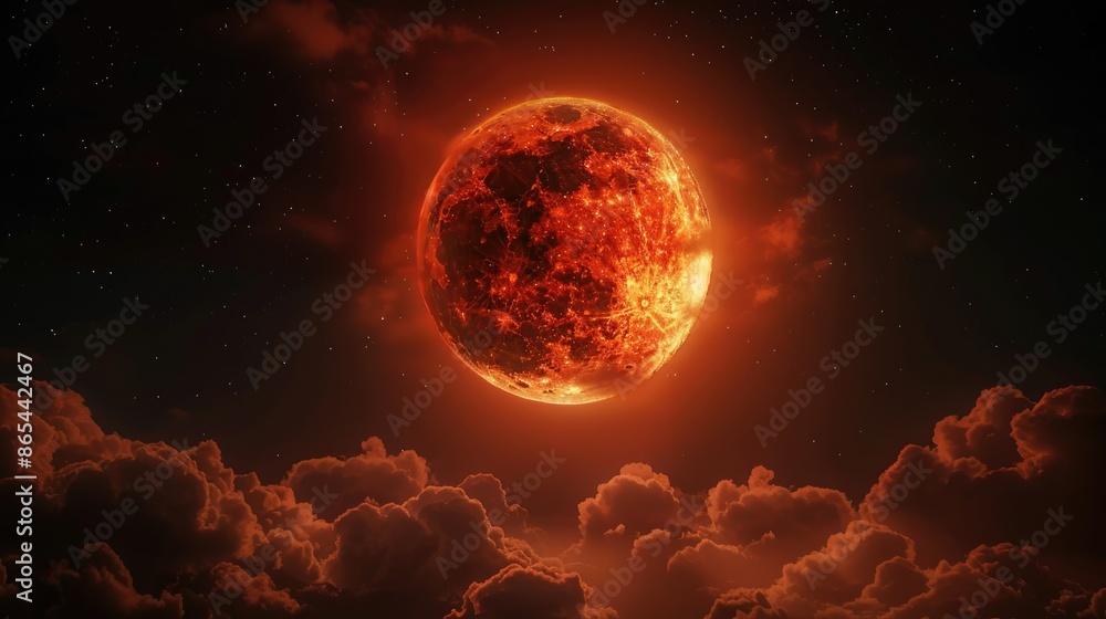 Blood moon in the black sky and clouds Perfect for Halloween and End of the World designs Blood moon in the black sky and clouds Perfect for Halloween and End of the World designs