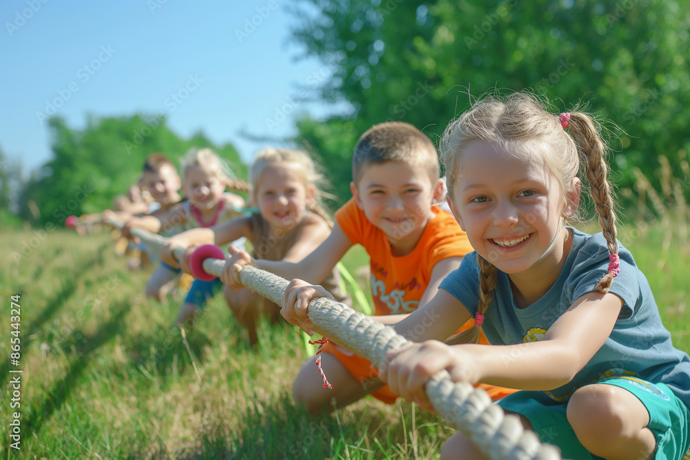 Fototapeta premium Happy children playing outdoors
