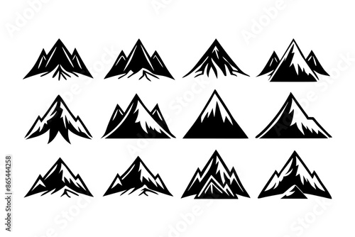 A scenic view of black and white mountains on a white background