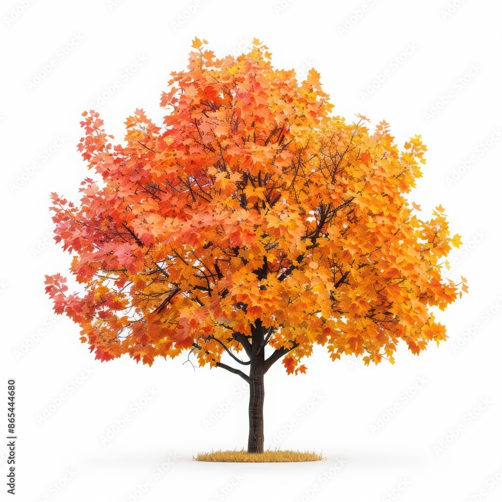 A vibrant maple tree showcasing its broad, colorful leaves, set against a stark white backdrop A vibrant maple tree showcasing its broad, colorful leaves, set against a stark white backdrop