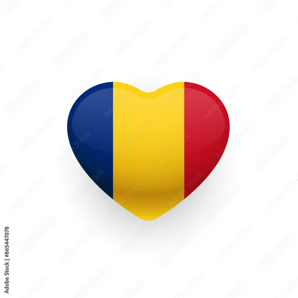 Fototapeta premium Romanian flag shaped as heart icon design. Romanian Flag Shaped as Heart on a White Background. Vector Illustration. 
