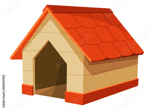 Dog house icon. Cartoon pet accessory. Petshop supermarket item. Empty pet home with roof. House for domestic animal. Isolated flat vector illustration