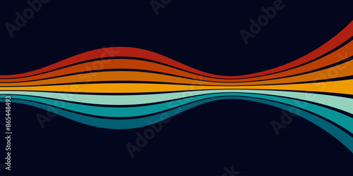 Retrofuturism poster design in trendy retro line style. Modern art poster retro vintage style 70s stripes background template lines shapes vector design.