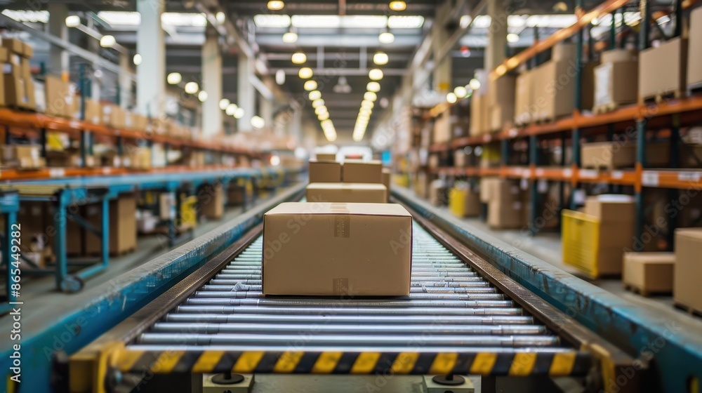 Packages on a conveyor belt Packages on a conveyor belt