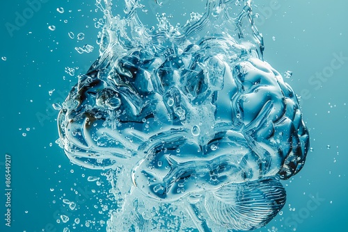 A brain is shown in a pool of water, with the water splashing around it. The brain is surrounded by bubbles, giving it a playful and lighthearted appearance photo