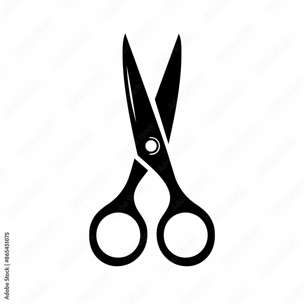 A minimalist black scissors icon on a white background, ideal for logos, educational materials, and design projects. A minimalist black scissors icon on a white background, ideal for logos, educational materials, and design projects.