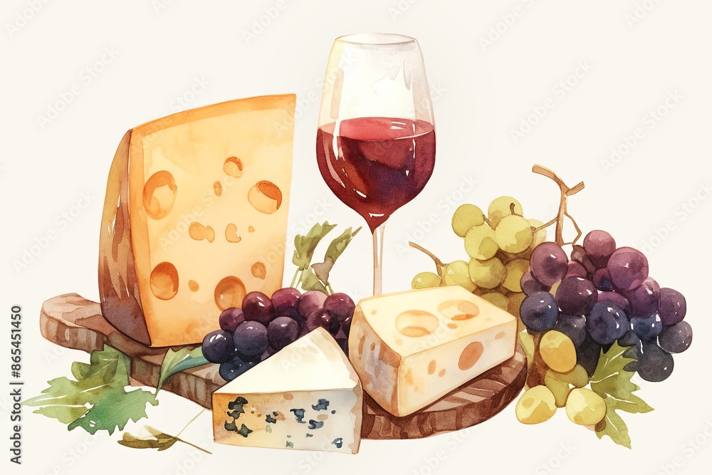 Indulge in a feast for the senses with this stunning watercolor of luxurious cheese assortments Indulge in a feast for the senses with this stunning watercolor of luxurious cheese assortments