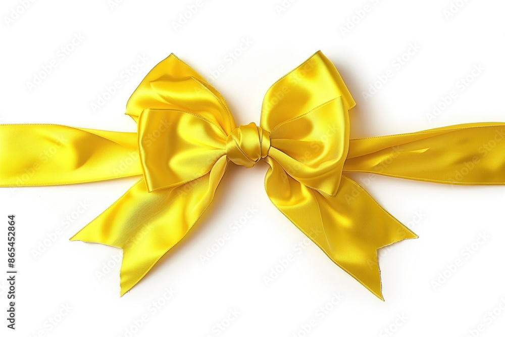 White background with a yellow satin ribbon bow White background with a yellow satin ribbon bow