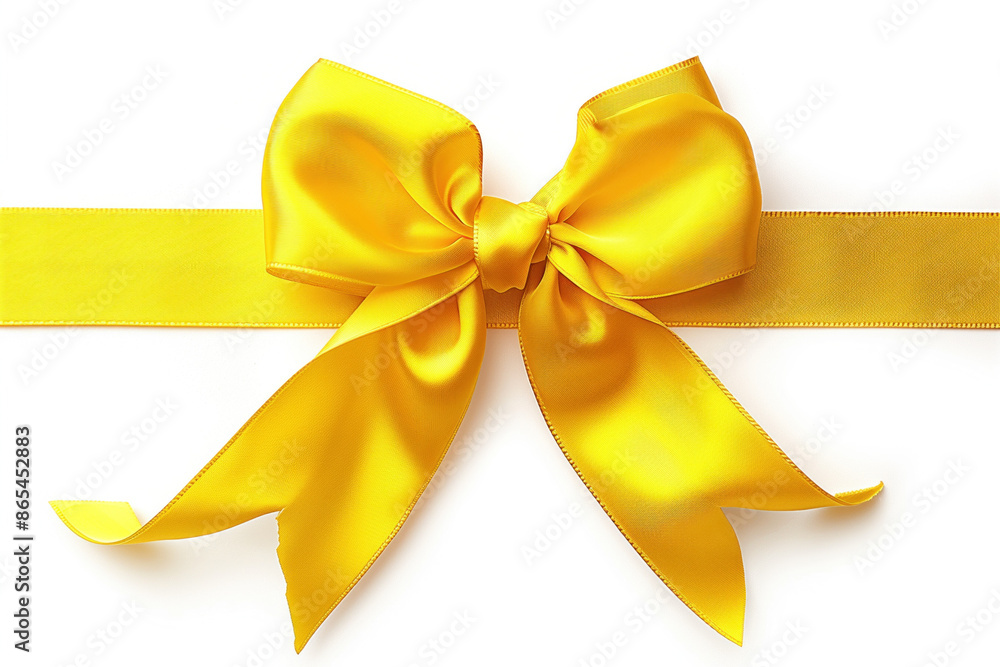 Satin ribbon bow in yellow on white