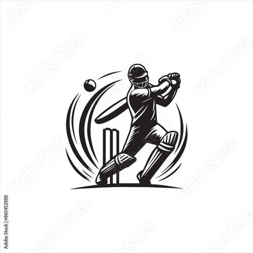 Cricket Player Logo Playing Short Concept White Background
