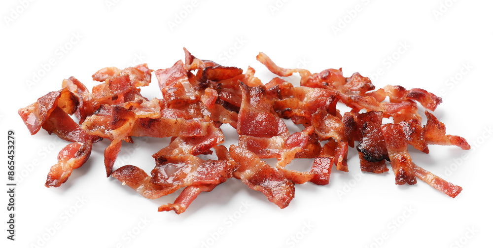 Slices of tasty fried bacon isolated on white Slices of tasty fried bacon isolated on white