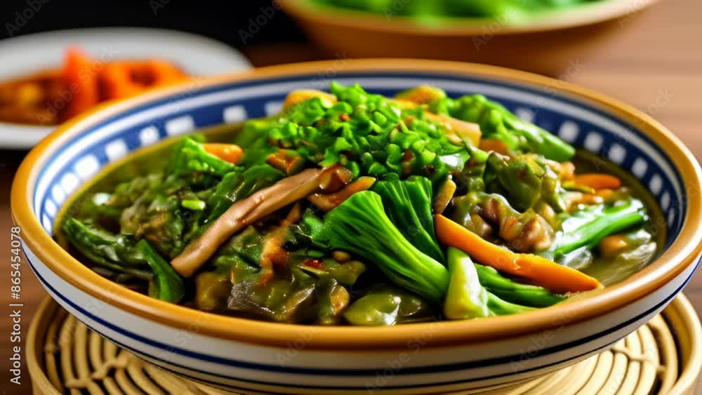 Delicious Asian stirfry with vibrant greens and crunchy nuts Delicious Asian stirfry with vibrant greens and crunchy nuts