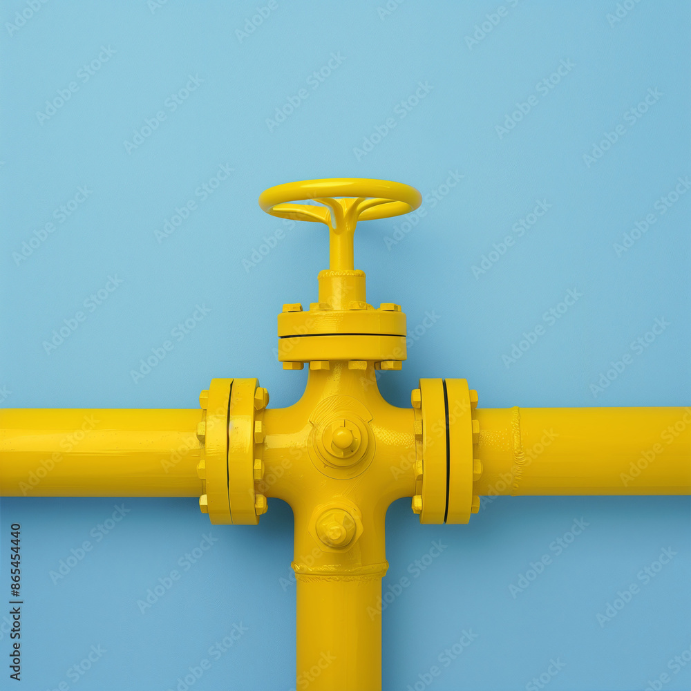 Yellow oil pipe with valve isolate solid blue Yellow oil pipe with valve isolate solid blue