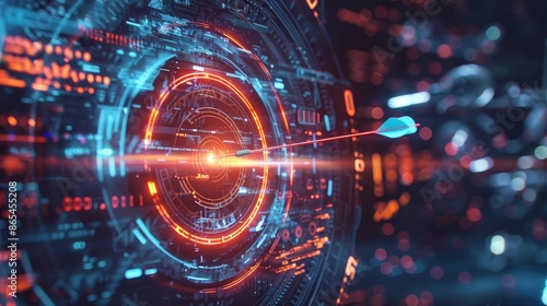 A futuristic depiction of a glowing target interface struck by a precise laser beam, symbolizing accuracy, technology, and the convergence of digital innovations.