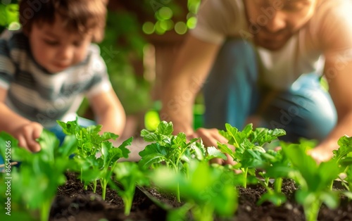 Wallpaper Mural Family growing vegetables in their backyard, home gardening, food sustainability Torontodigital.ca