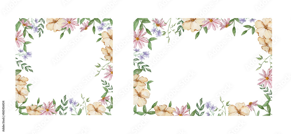 custom made wallpaper toronto digitalFrames with watercolor garden flowers and leaves set