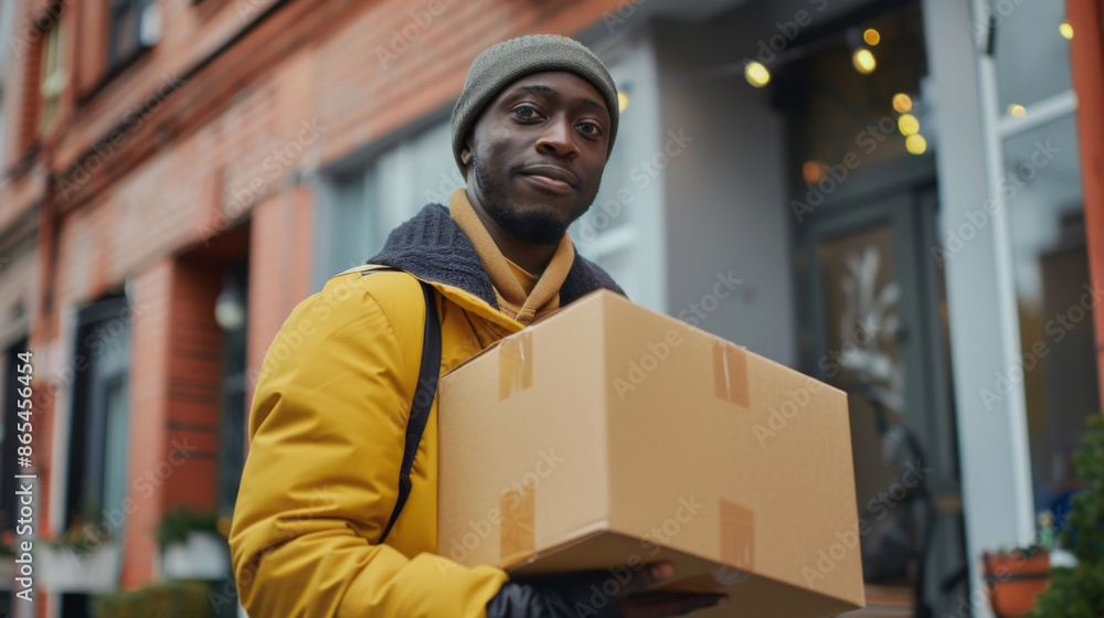 Delivery man holding box Delivery man holding box