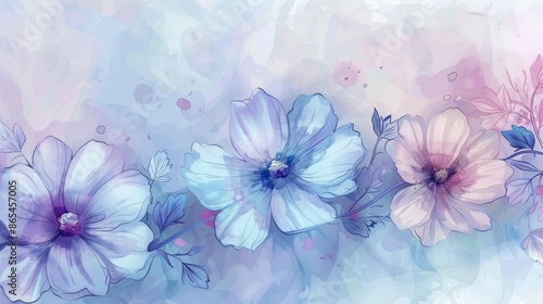 Draw sweet flowers with borderless watercolors. Soft pastel colors For beauty products or others Can be used as a background