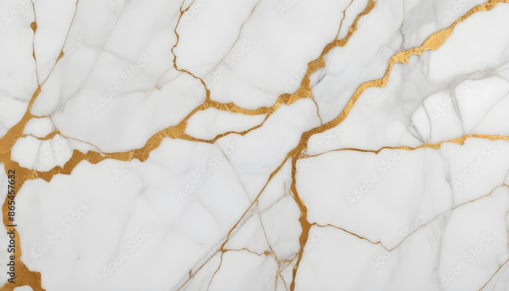 Pristine white marble surface with stunning, sinuous golden-hued veins and striations in a high-contrast pattern Pristine white marble surface with stunning, sinuous golden-hued veins and striations in a high-contrast pattern