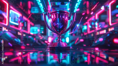 Futuristic Trophy in Neon Lights - Generative AI