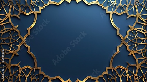 Elegant blue gold background and arabic geometric pattern border For business cards or invitation cards Use it as your wallpaper, poster and banner design.