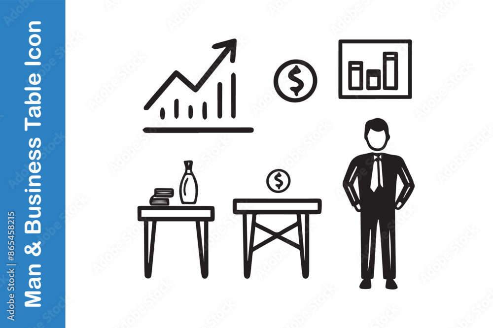 Man with business table icon with business element Man with business table icon with business element