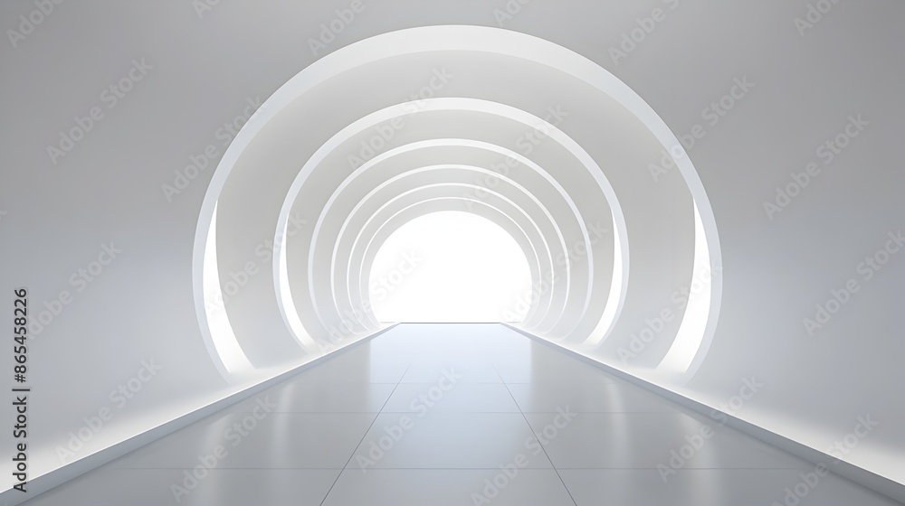 Fototapeta premium Architectural Tunnel of Modern White Concrete Arches in Symmetrical Perspective