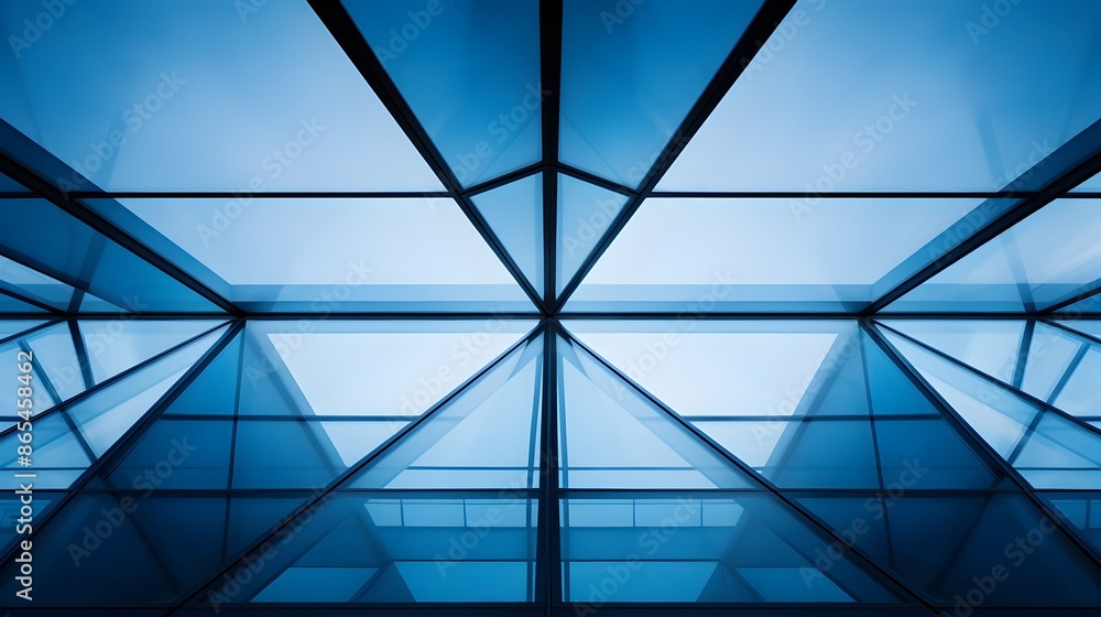 Fototapeta premium Captivating Geometric Architecture With Transparent Blue Glass Windows