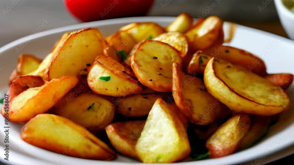 Deliciously seasoned potato wedges ready to be savored Deliciously seasoned potato wedges ready to be savored