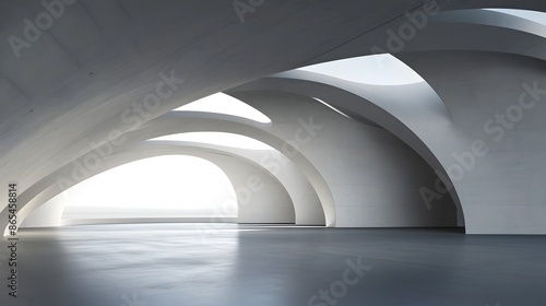Futuristic Architectural Corridor with Minimalist Concrete Geometry and Ethereal Lighting