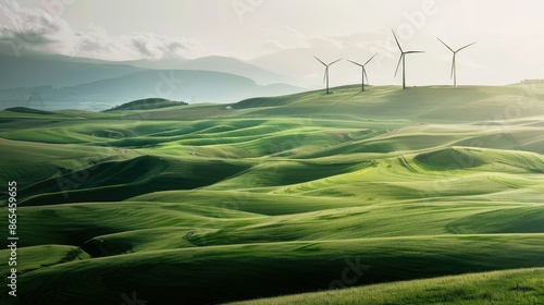 Green Renewable Energy Wind Farm Exposed Graphic Concept of sustainable development with renewable energy