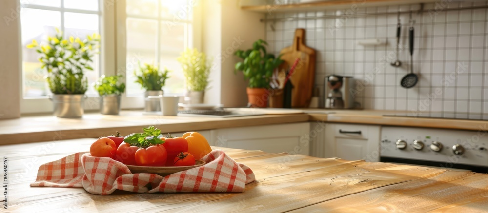 Background of kitchen with table covering Background of kitchen with table covering