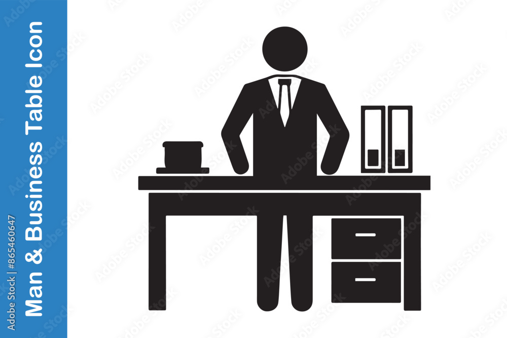 Man with business table icon with business element