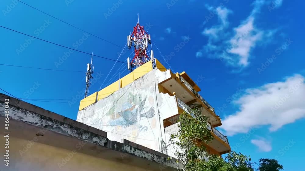 Modern buildings architecture hotels apartments palm Playa del Carmen Mexico. Modern buildings architecture hotels apartments palm Playa del Carmen Mexico.